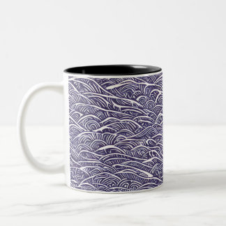 Tasse 2 Couleurs Vagues et Surf de Linocut Hawaïen