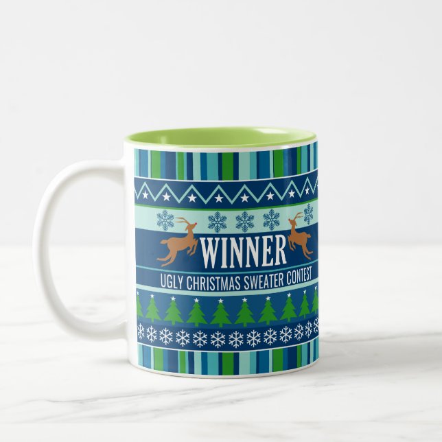Tasse 2 Couleurs Vainqueur du concours de pull de Noël moche — 1ère (Gauche)