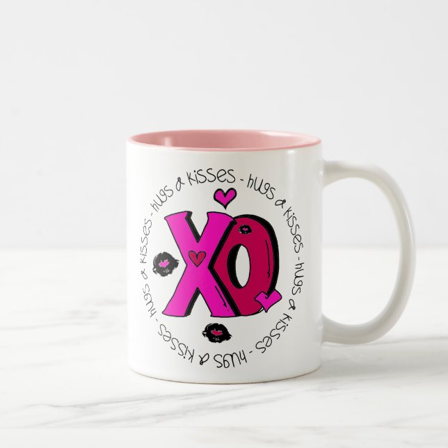 Tasse 2 Couleurs Valentine Hugs et baisers (Droit)