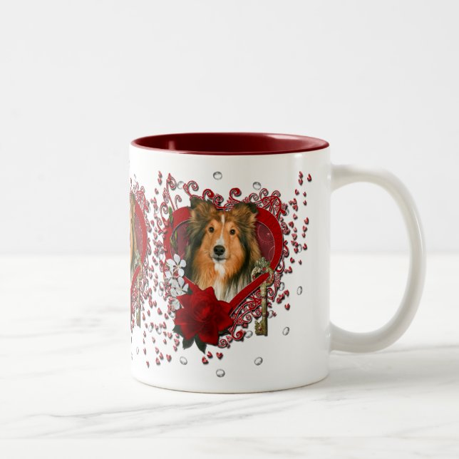 Tasse 2 Couleurs Valentines - clé à mon coeur - Sheltie (Droit)