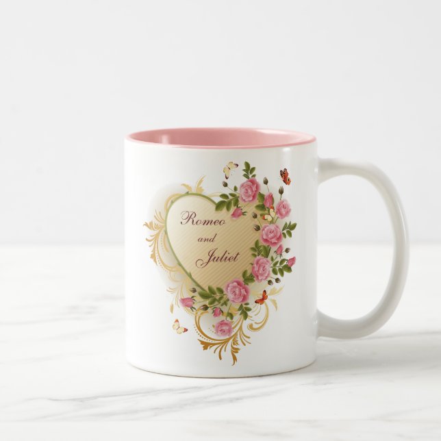 Tasse 2 Couleurs Valentines - Coeur doré avec Rose (Droit)