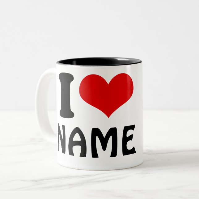Tasse 2 Couleurs Valentines personnalisables Jour J'aime Coeur Pers (Devant gauche)