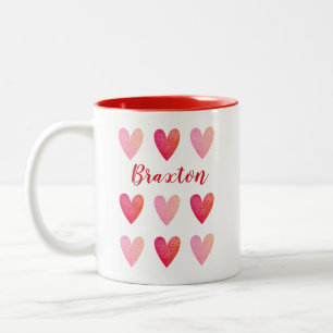 Tasse 2 Couleurs Valentines personnalisées Jour Coeurs rouges roses