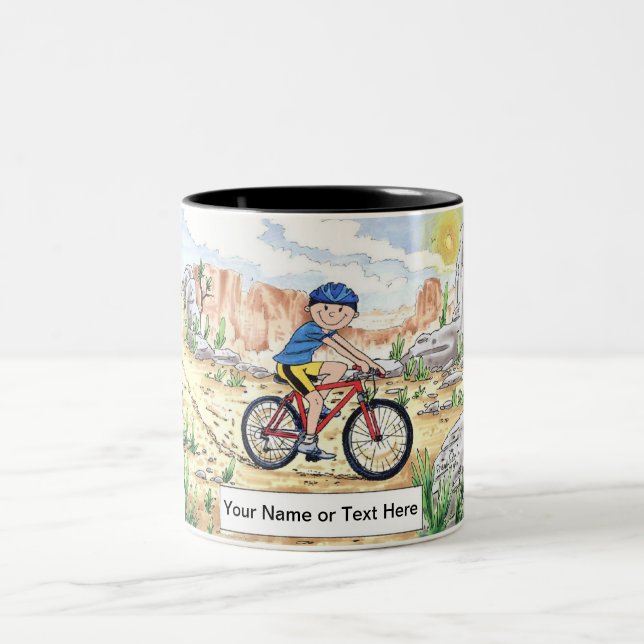 Tasse 2 Couleurs Vélo de montagne personnalisé - Dessin masculin (Centre)