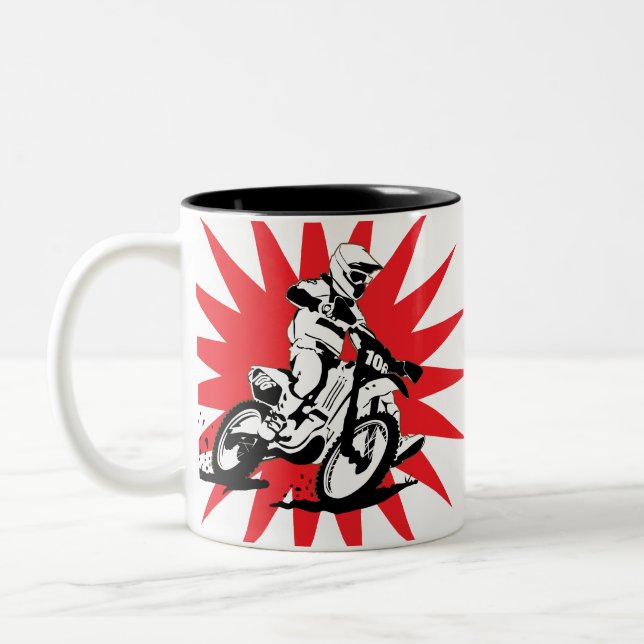 Tasse 2 Couleurs Vélo de motocross sur l'arrière - plan rouge (Gauche)