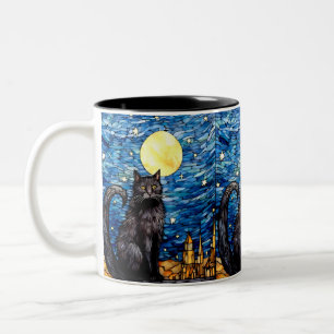 Tasse 2 Couleurs Verre tendu Chat noir Starry nuit
