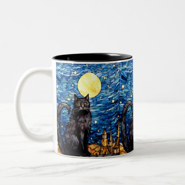 Tasse 2 Couleurs Verre tendu Chat noir Starry nuit (Gauche)