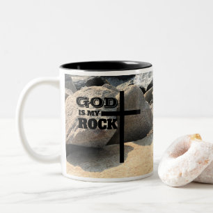 Tasse 2 Couleurs Verset biblique Dieu est mon Rocher Croix noire Ch