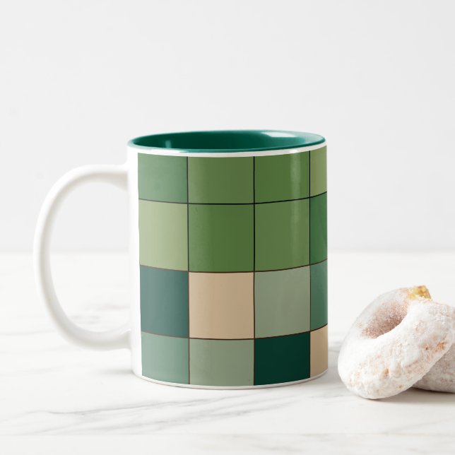 Tasse 2 Couleurs Vert à carreaux  (Avec donut)