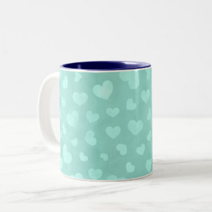 Tasse 2 Couleurs Vert aux coeurs blancs et bleu intérieur