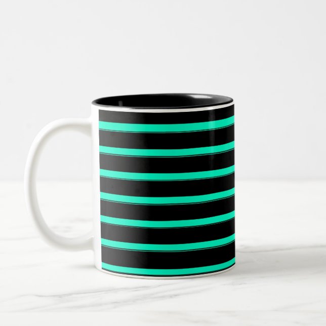 Tasse 2 Couleurs Vert de mer et rayures noires (Gauche)