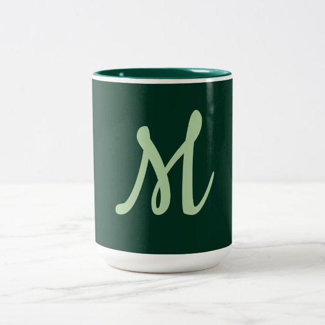Tasse 2 Couleurs Vert foncé uni élégant moderne monogramme propre n (Centre)