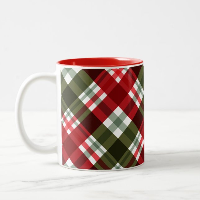 Tasse 2 Couleurs Vert Noël classique, Rouge Blanc Plaid (Gauche)