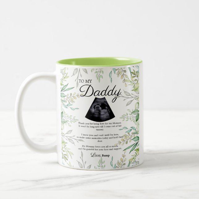 Tasse 2 Couleurs Vert papa pour être bosse poème feuille aquarelle (Gauche)