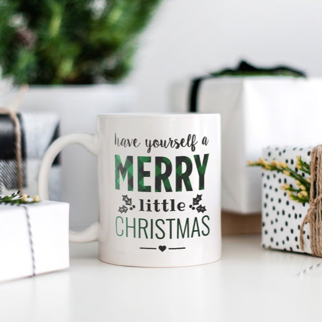 Tasse 2 Couleurs Vert Plaid Joyeux Petit Noël (Créateur téléchargé)