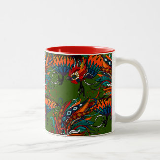 Tasse 2 Couleurs vert rose coq