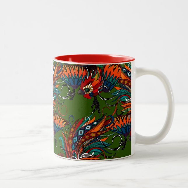 Tasse 2 Couleurs vert rose coq (Droit)