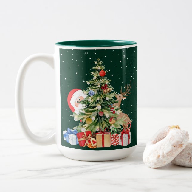 Tasse 2 Couleurs Vibes de Noël élégantes (Avec donut)