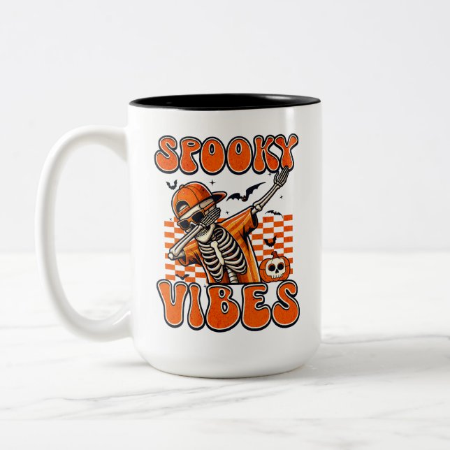 Tasse 2 Couleurs Vibes Éffrayantes rétro Dabbing Skeleton Halloween (Gauche)