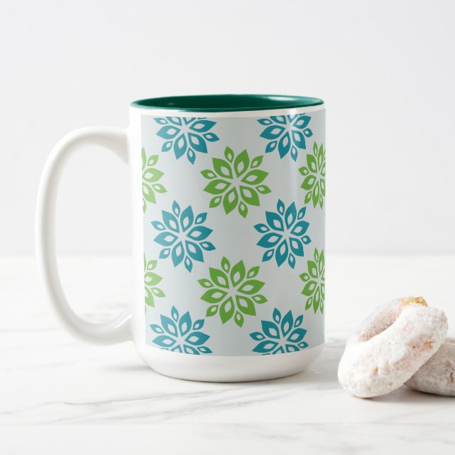 Tasse 2 Couleurs Vibrant Blue & Green Abstract Floral (Avec donut)