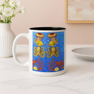 Tasse 2 Couleurs Vie Marine Colorée Mer Tropicale Océan Bleu Profon