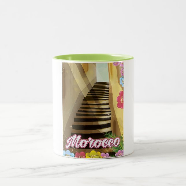 Tasse 2 Couleurs Vieille ville Maroc affiche de voyage (Centre)