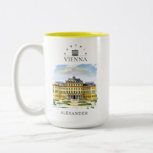 Tasse 2 Couleurs Vienne Autriche Aquarelle Ville Voyage Mémoire