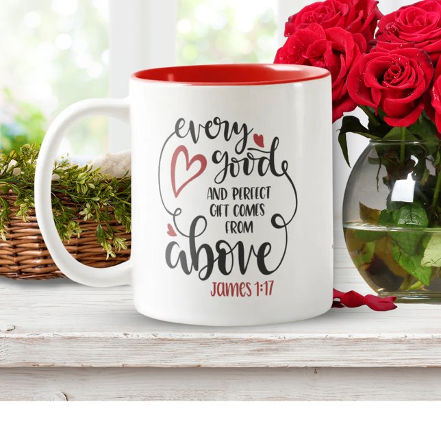 Tasse 2 Couleurs Vient De Au-Dessus Bible Verse Cadeau (Comes From Above Bible Verse Gift Two-Tone Coffee Mug)