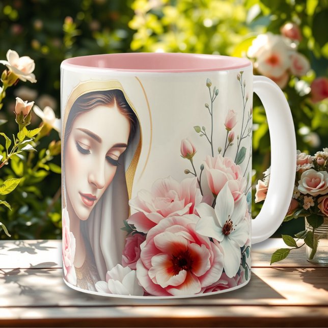 Tasse 2 Couleurs Vierge catholique Marie pour les femmes chrétienne (Catholic Virgin Mary For Christian Women Two-Tone Coffee Mug)