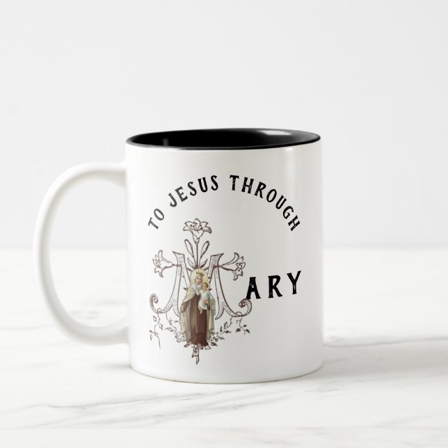 Tasse 2 Couleurs Vierge Marie Religieux Catholique Prière Jésus (Gauche)