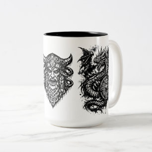 Tasse 2 Couleurs Viking, Dragon & Guerrière au Bouclier – Encre Myt