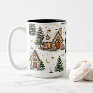 Tasse 2 Couleurs Village de Noël cosy avec cottages enneigés 