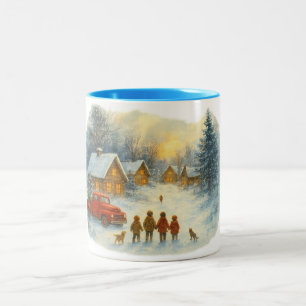 Tasse 2 Couleurs Village de Noël hivernal rétro, Montagne vintage