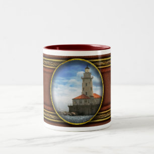 Tasse 2 Couleurs Ville - Chicago IL - phare du port de Chicago