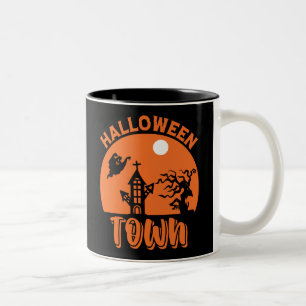 Tasse 2 Couleurs Ville d'Halloween - Maison hantée et Citrouille