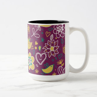 Tasse 2 Couleurs Vin Oiseaux et fleurs Whimsical
