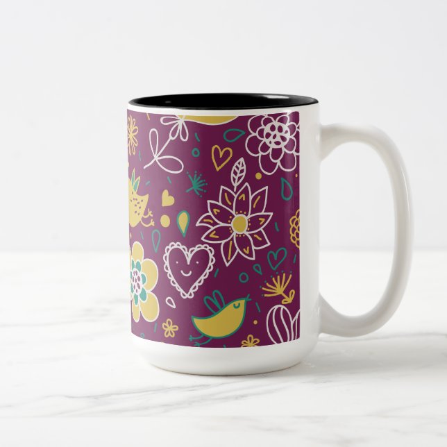 Tasse 2 Couleurs Vin Oiseaux et fleurs Whimsical (Droit)