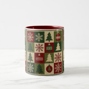 Tasse 2 Couleurs Vintage, aspect patchwork matelassé Noël rustique