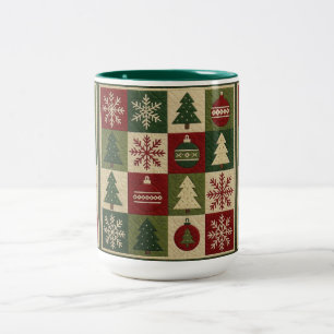 Tasse 2 Couleurs Vintage, aspect patchwork matelassé Noël rustique