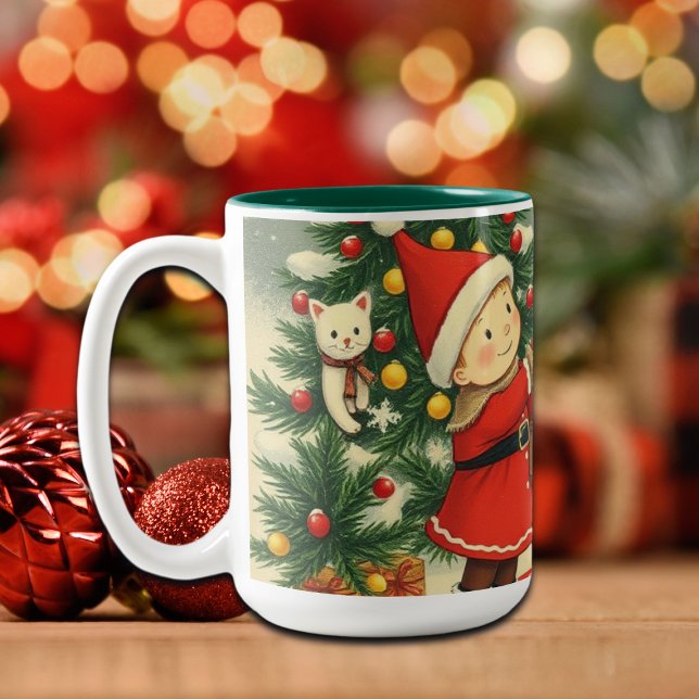 Tasse 2 Couleurs Vintage Christmas Illustration (Créateur téléchargé)