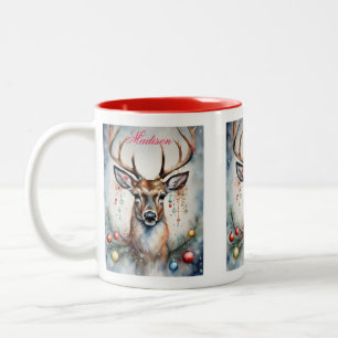 Tasse 2 Couleurs Vintage Christmas Sweet Deer Nom personnalisé