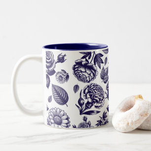 Tasse 2 Couleurs Vintage floral bleu marine