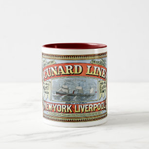 Tasse 2 Couleurs Vintage ligne Cunard allant de New York à Liverpoo