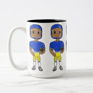 Tasse 2 Couleurs vintage retro joueur de football bleu jaune simple