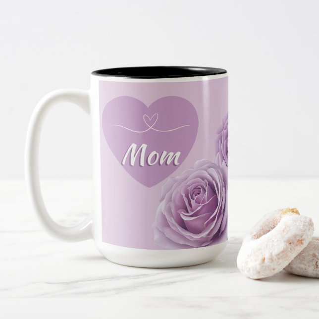 Tasse 2 Couleurs Violet Novalis Roses pour maman (Avec donut)