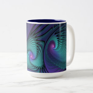 Tasse 2 Couleurs Violet rencontre Turquoise moderne art fractal abs