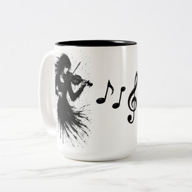 Tasse 2 Couleurs Violoniste Né de l'Encre dans la Tempête du Son (Devant gauche)