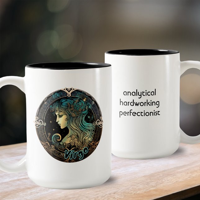 Tasse 2 Couleurs Virgo Turquoise et noir Aquarelle Zodiac (Créateur téléchargé)