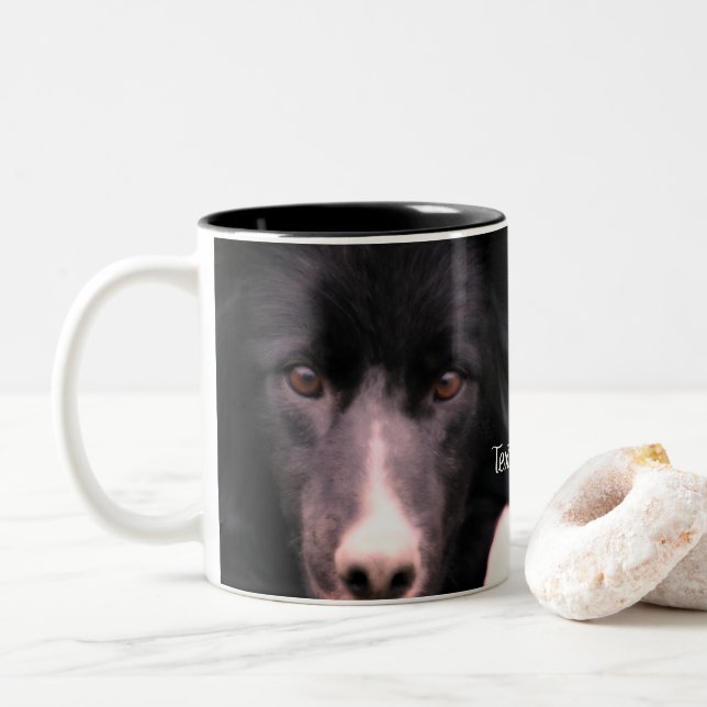 Tasse 2 Couleurs Visage Collie Bordure Noire Personnalisé (Avec donut)