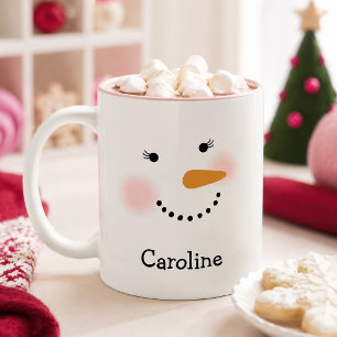 Tasse 2 Couleurs Visage de Bonhomme de Neige Joyeux Nom Personnalis
